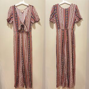band of gypsies Women Size S Wide Leg Long Romper Jumpsuit Floral Rayon Pullover